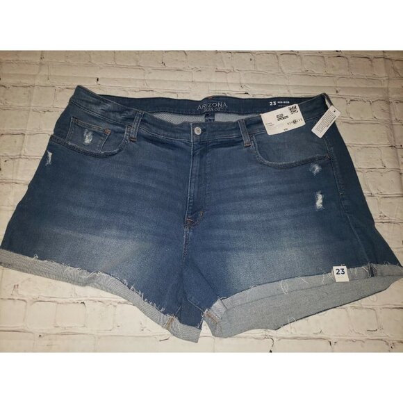 NWT Arizona Jean Co Jrs Size 23 Mid-Rise Blue Jean Denim Shortie Shorts 2.5" - Picture 1 of 5
